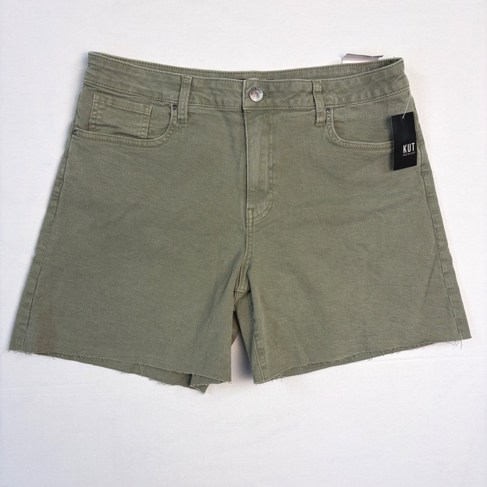 NWT Kut from the Kloth Hailey High Rise Shorts Dark Sage Green Raw Hem 12